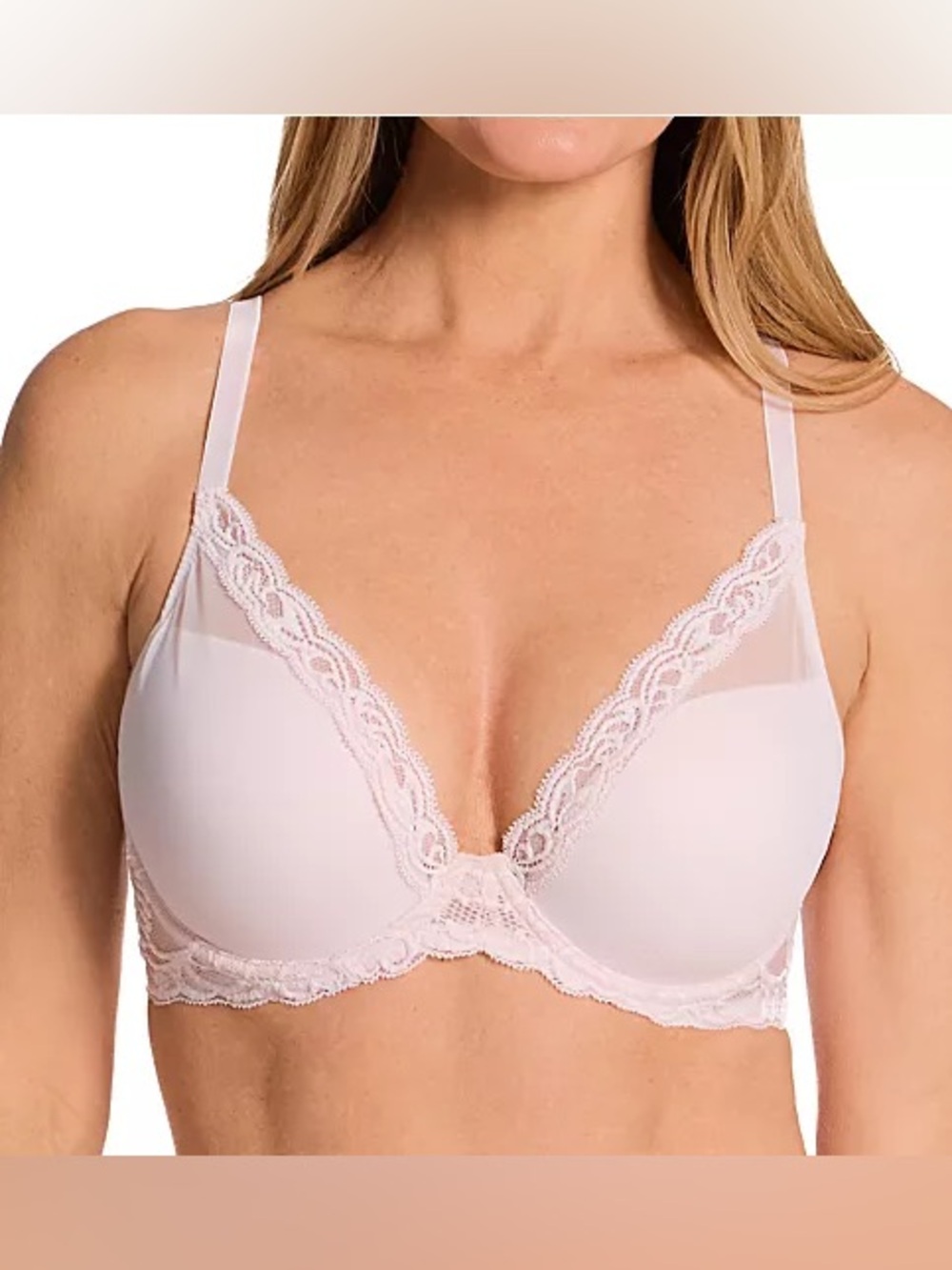 Natori Pale Whie Lace Plunge Bra PR21-217